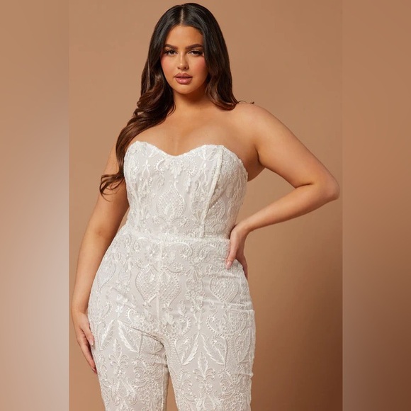 NWT NOVA LUXE Women’s Sequin Embroidered Bride Wedding Formal Jumpsuit Medium M - Picture 8 of 11